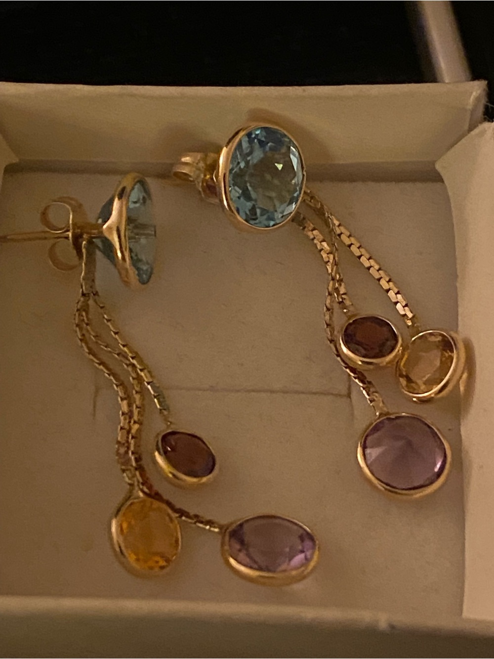 18KT Large round-cut blue topaz stones secured in sleek multiple bezel settings
